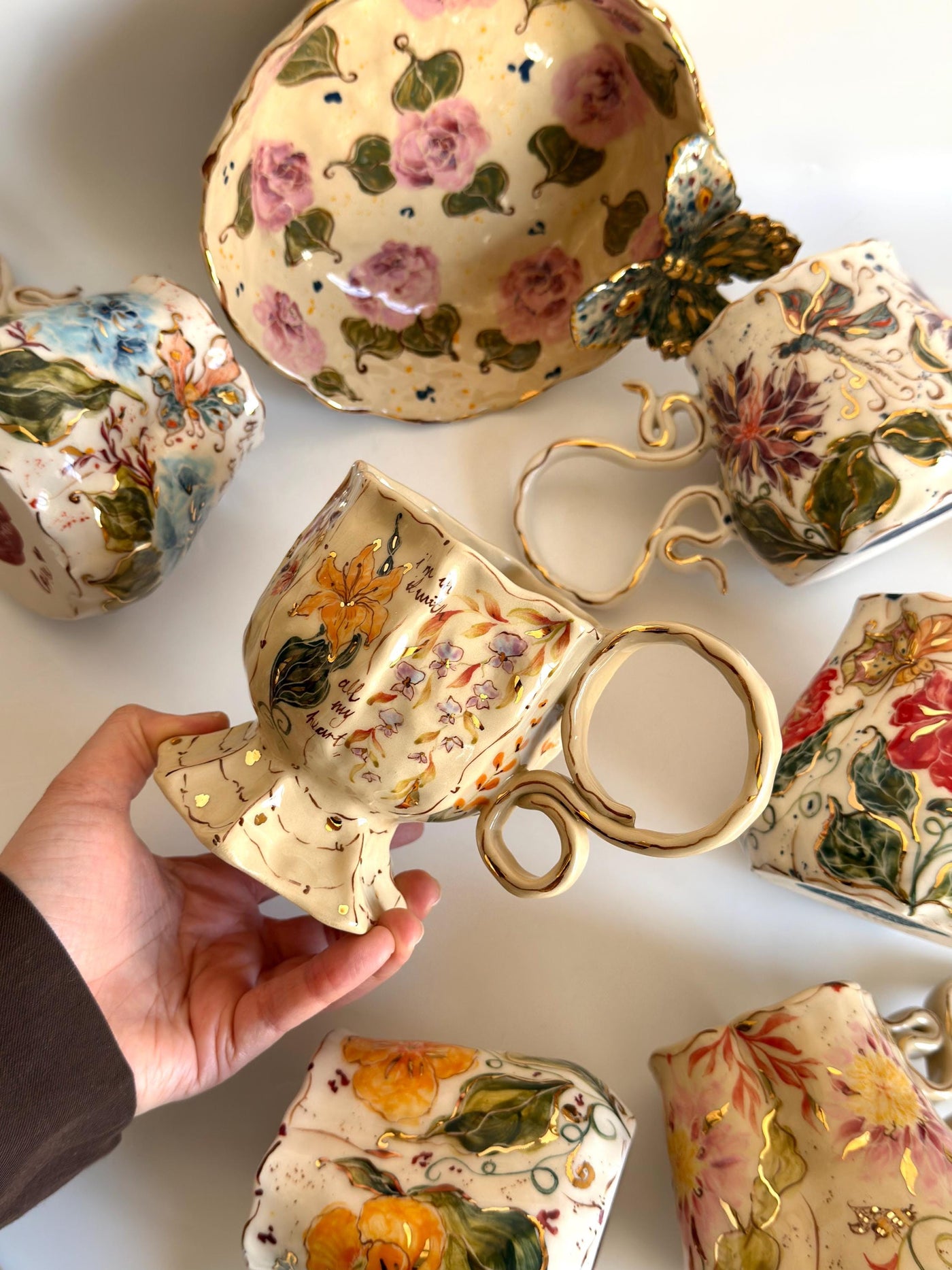 Floral Mug with Gold Detailed Flowers