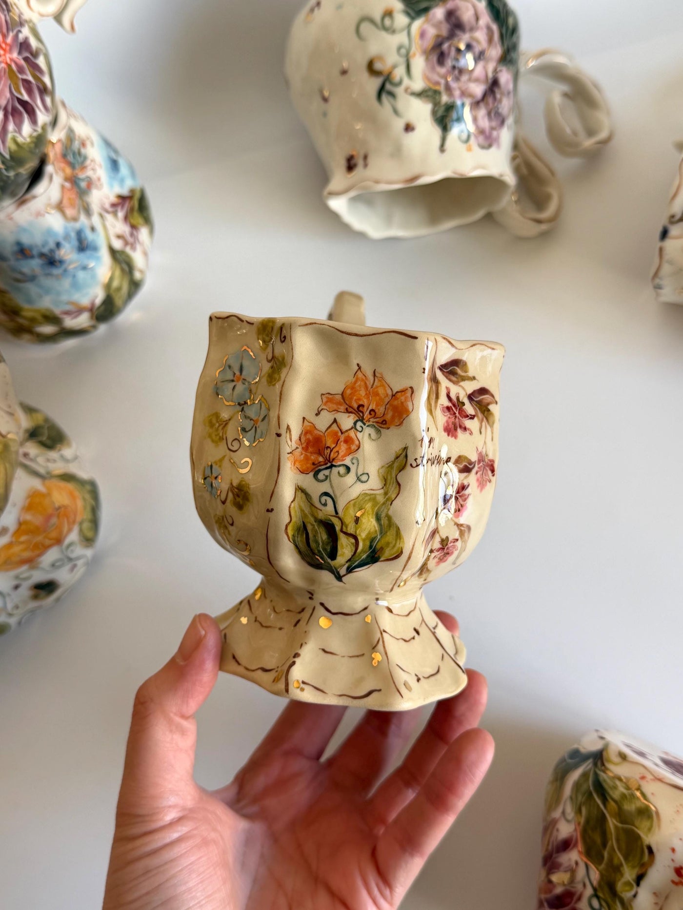 Floral Mug with Gold Detailed Flowers