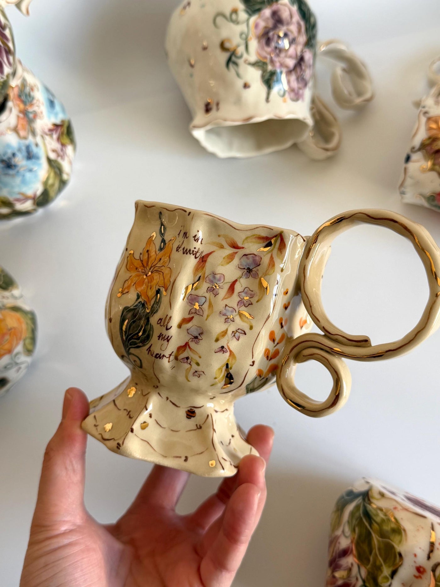 Floral Mug with Gold Detailed Flowers