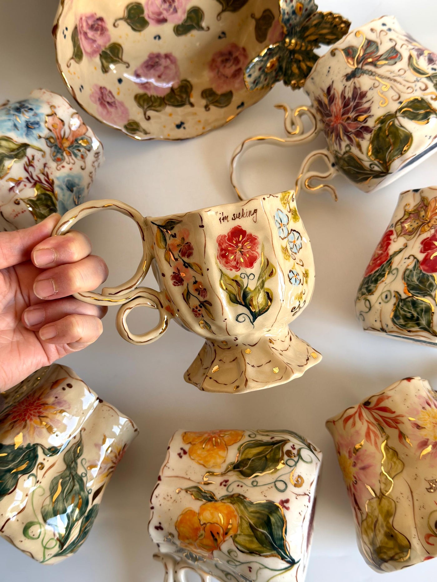 Floral Mug with Gold Detailed Flowers