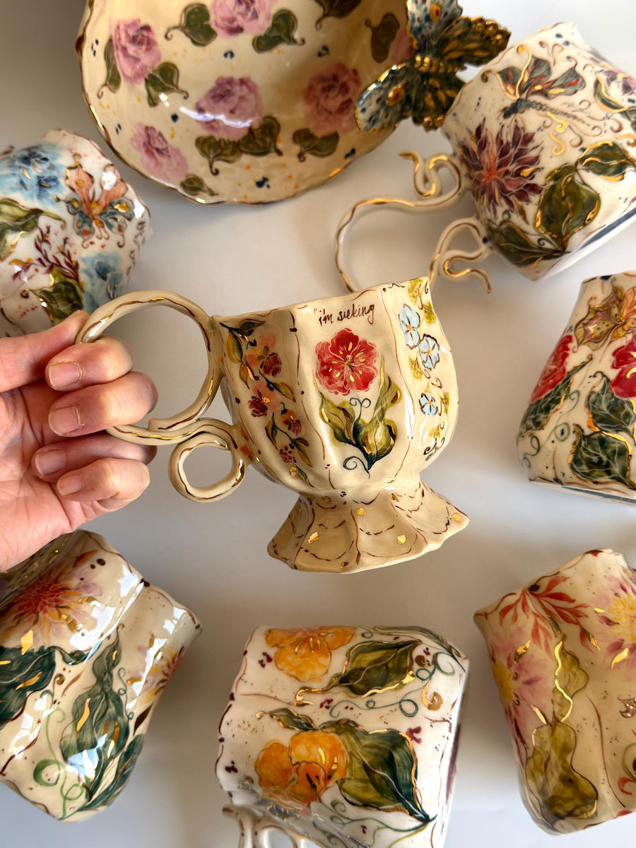 Floral Mug with Gold Detailed Flowers