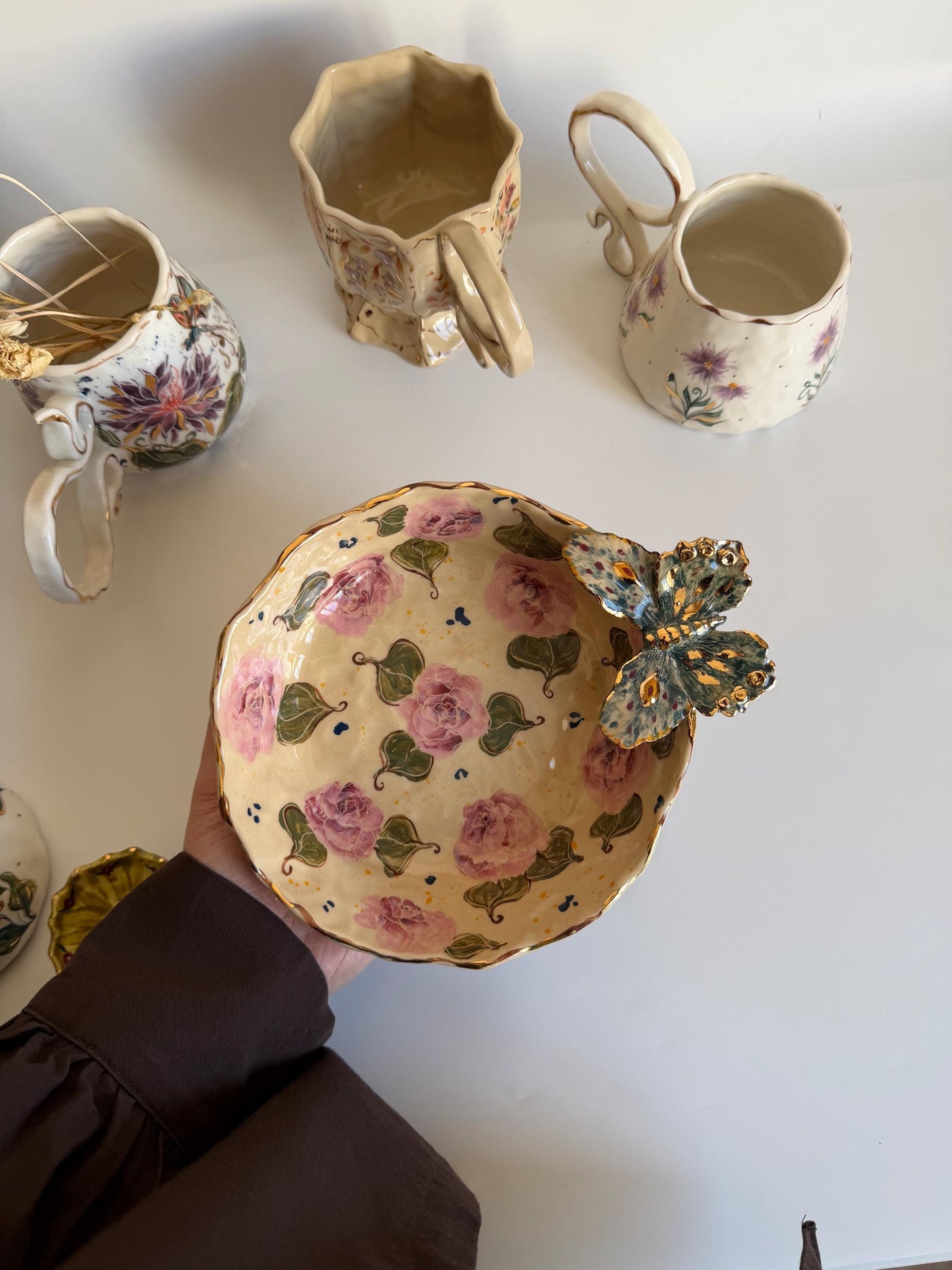 3D Butterfly with Gold Detailed Artisanal Bowl