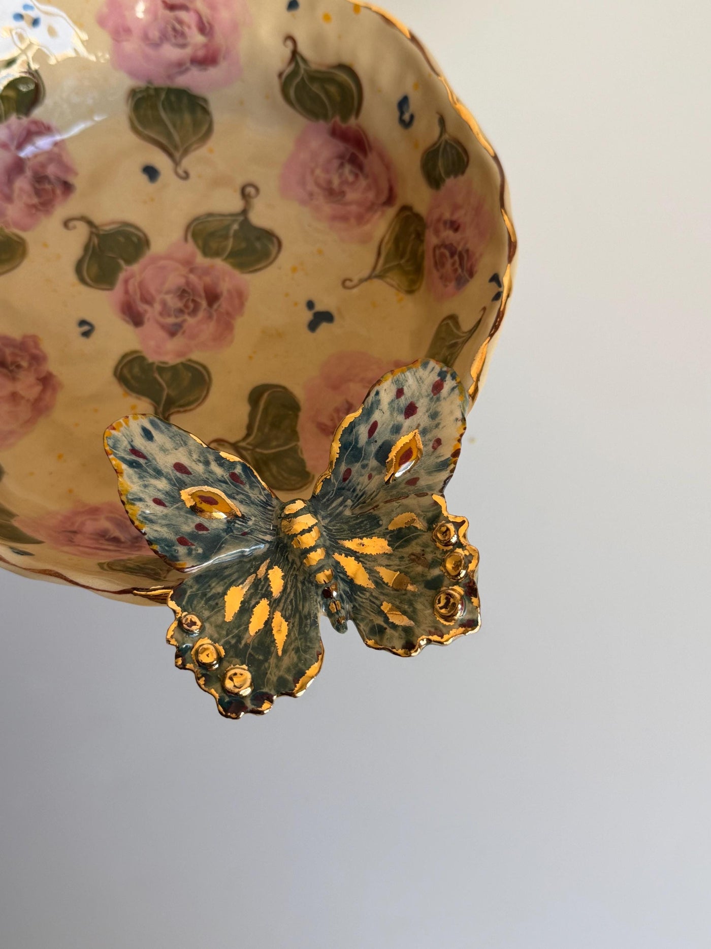 3D Butterfly with Gold Detailed Artisanal Bowl