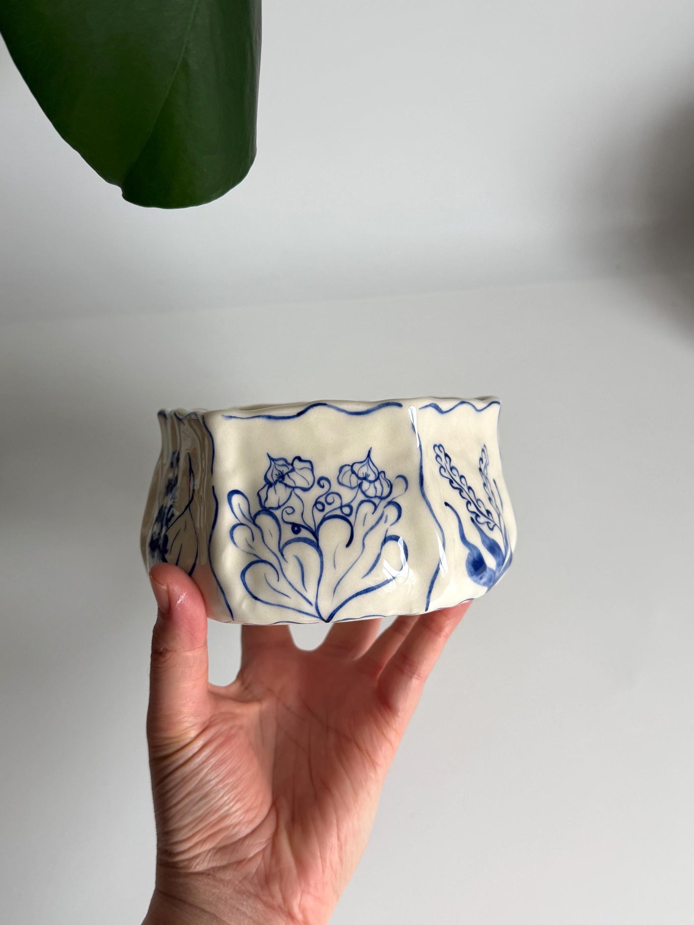 Rustic Blue Floral Hexagon Matcha Bowl