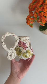 Lotus Floral Artistic Mug w Butterfly and Dragonfly