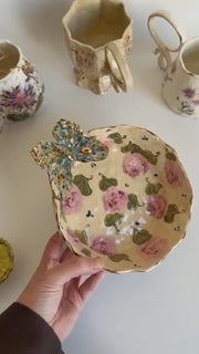3D Butterfly with Gold Detailed Artisanal Bowl