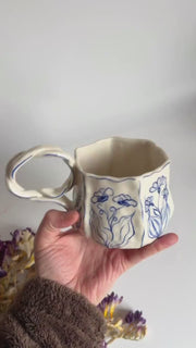 Rustic Blue Floral Hexagon Mug