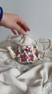 Burgundy Floral Teapot