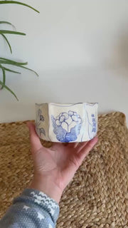 Rustic Blue Floral Hexagon Bowl