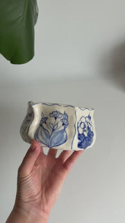 Rustic Blue Floral Hexagon Matcha Bowl