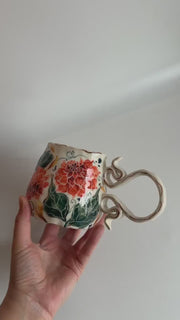 Dahlia Flowers and Butterfly Mug